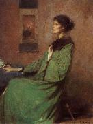 Thomas Wilmer Dewing Portrait of lady holding one rose oil painting reproduction